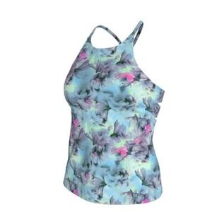 Nike Women Aqua Floral Lace Up High Neck Tankini Size Small NWT